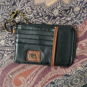 The Sak Black and Brown Leather Card Holder with Key Ring
